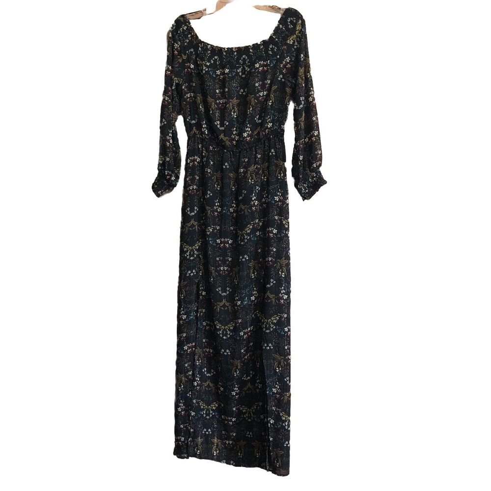 Jealous Tomato Floral Off-Shoulder Maxi Dress Long Sleeve Boho Smocked Large